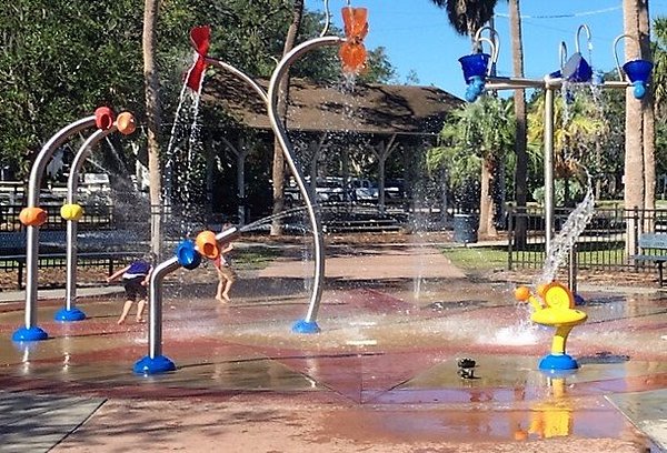 Colorful splash pad at Ballast Point Park